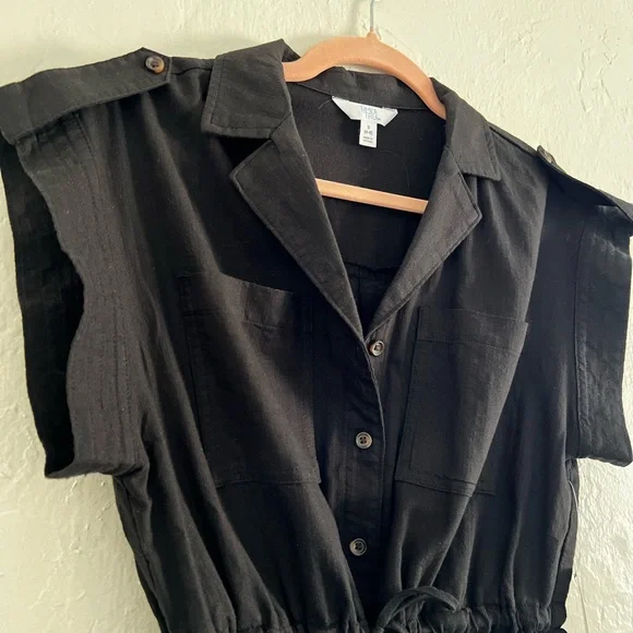 Time and Tru Black Drawstring Midi Shirt Dress - Picture 2 of 3